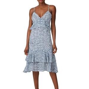 Slate & Willow Tiered Leopard Print Midi Dress S small blue white sun dress